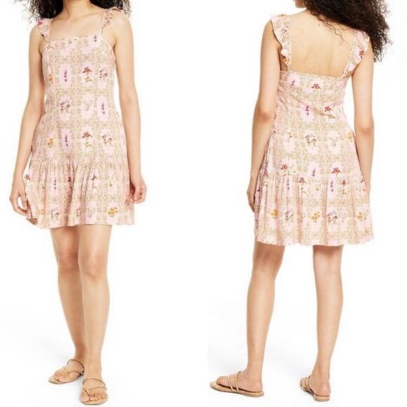 Agua Bendita × Target Floral Tile Print Pink Green Flutter Sleeve Mini Dress NWT - Picture 15 of 15